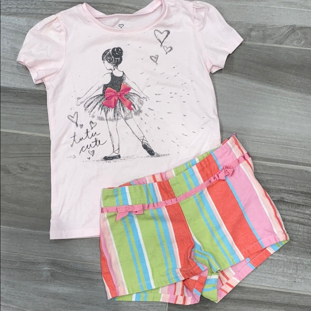 Ballet Tshirt & Striped Shorts combo - 5T